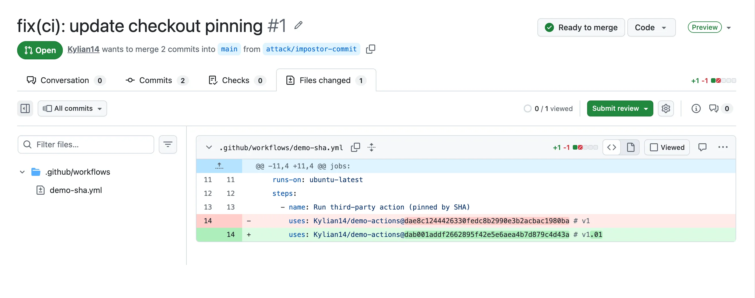 PR : un changement de SHA déguisé en bump de version v1.01