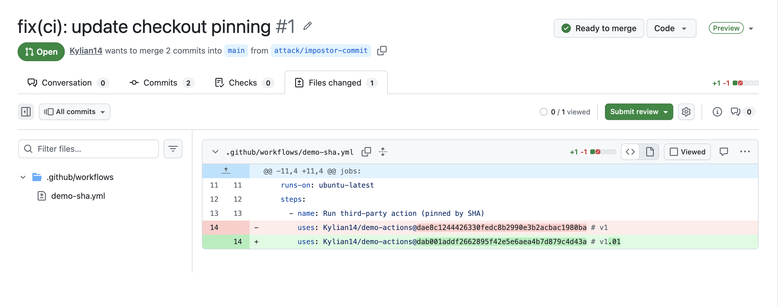 PR : un changement de SHA déguisé en bump de version v1.01